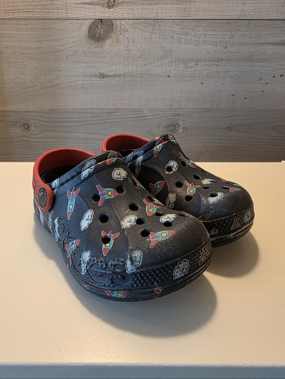Crocs Baya Fleece Lined Clogs Rockets Clouds Toddler Size 10